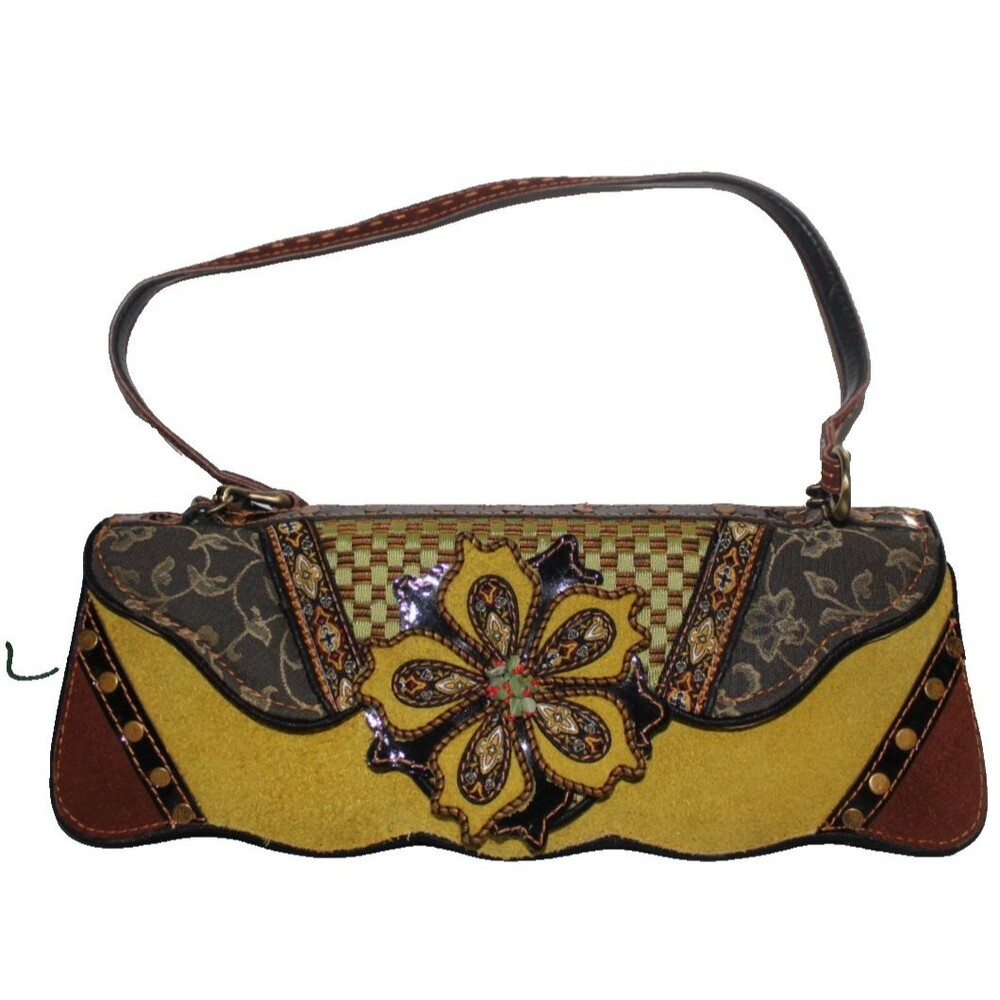 Mary Frances Suede and Beaded Floral Embellished Clutch Handbag